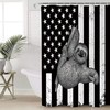 Black and White American Flag Sloth Shower Curtain for Patriotic Bathroom Decor