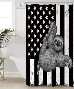 Black and White American Flag Sloth Shower Curtain for Patriotic Bathroom Decor
