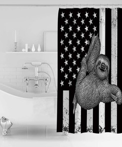 Black and White American Flag Sloth Shower Curtain for Patriotic Bathroom Decor