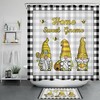 Black and White Checkered Plaid Shower Curtain with Bee and Gnome for a Sweet Country Touch