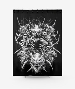 Black and White Demon Skull Wolf Fabric Shower Curtain - Gothic Skull Bathroom Decor