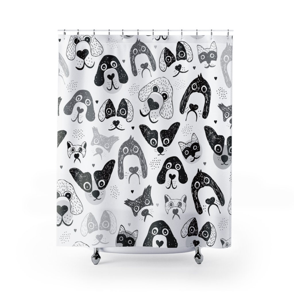 Black and White Dog Lover Shower Curtain for Pet-Friendly Bathroom Decor