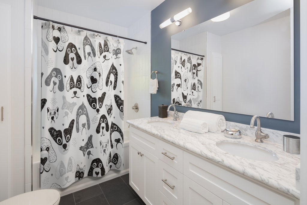 Black and White Dog Lover Shower Curtain for Pet-Friendly Bathroom Decor