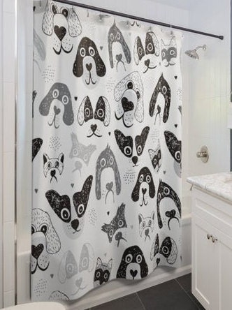 Black and White Dog Lover Shower Curtain for Pet-Friendly Bathroom Decor