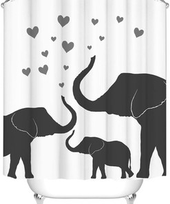 Black and White Elephant Family Shower Curtain for Wild Animal-Themed Bathroom Decor