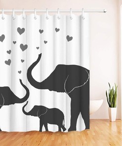 Black and White Elephant Family Shower Curtain for Wild Animal-Themed Bathroom Decor