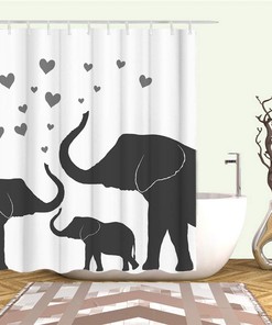 Black and White Elephant Family Shower Curtain for Wild Animal-Themed Bathroom Decor