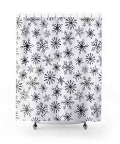 Black and White Festive Christmas Snowflakes Shower Curtain, Chic Bathroom Decor with Winter Theme 