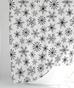 Black and White Festive Christmas Snowflakes Shower Curtain, Chic Bathroom Decor with Winter Theme