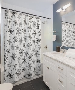 Black and White Festive Christmas Snowflakes Shower Curtain, Chic Bathroom Decor with Winter Theme 