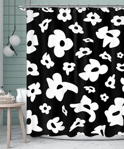 Black and White Flower Floral Art Shower Curtain for a Modern Bathroom