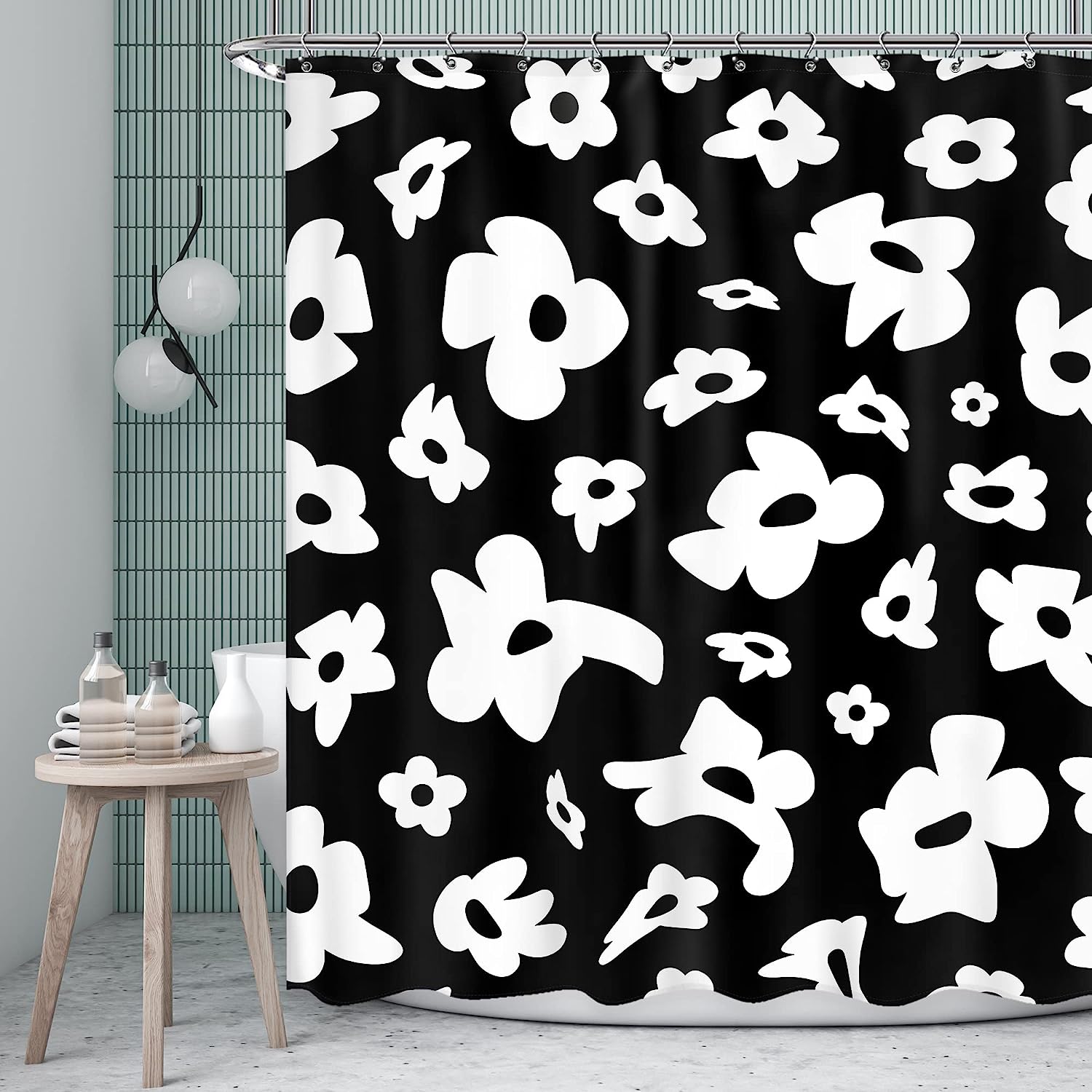 Black and White Flower Floral Art Shower Curtain for a Modern Bathroom