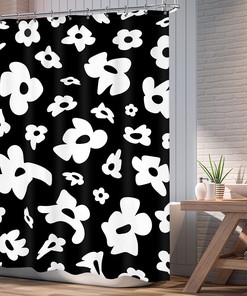 Black and White Flower Floral Art Shower Curtain for a Modern Bathroom