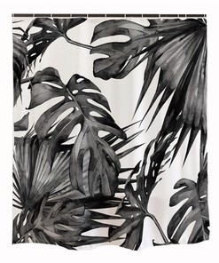 Black and White Frond Palm Leaves Rainforest Shower Curtain Heavy Fabric Jungle Bathroom Decor