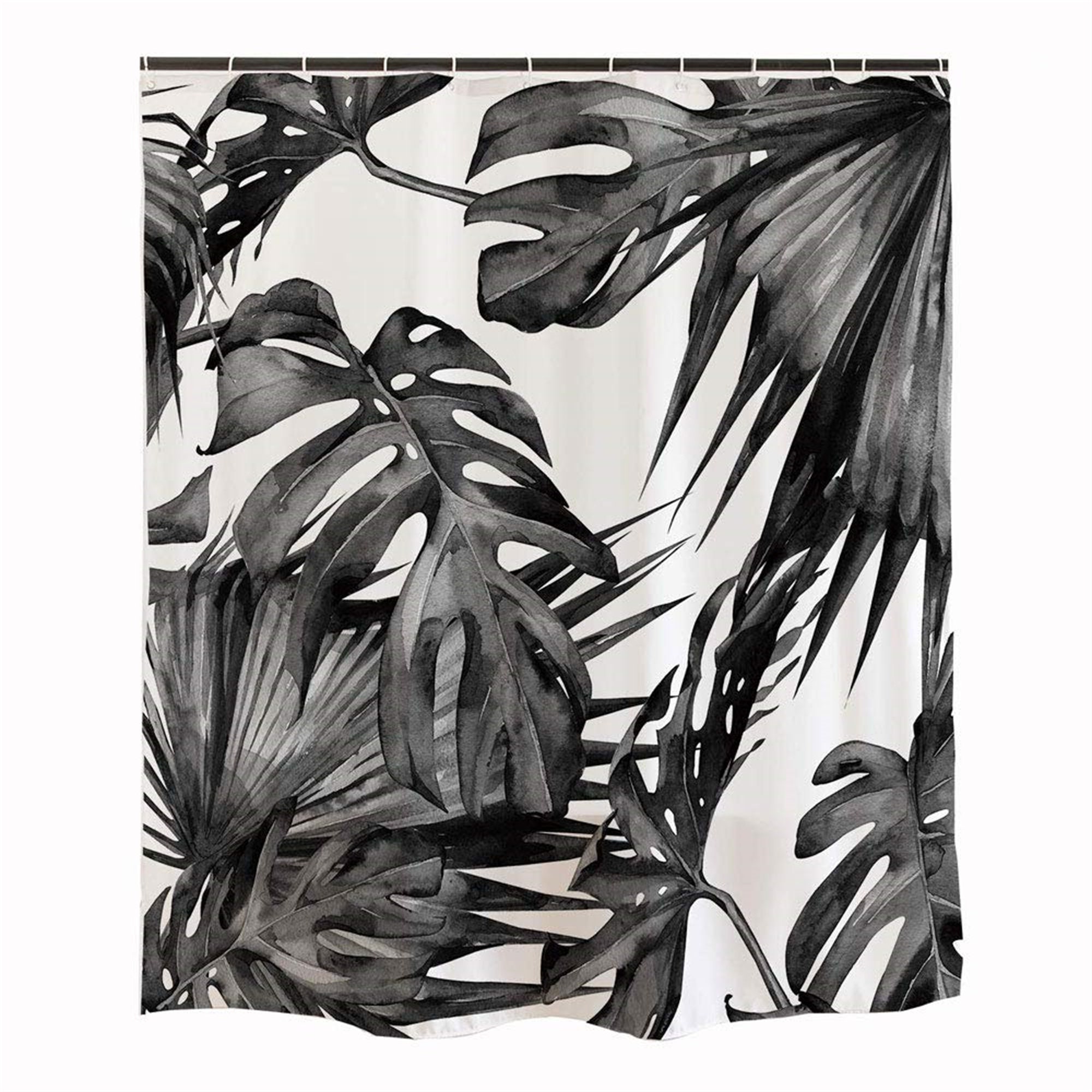 Black and White Frond Palm Leaves Rainforest Shower Curtain Heavy Fabric Jungle Bathroom Decor