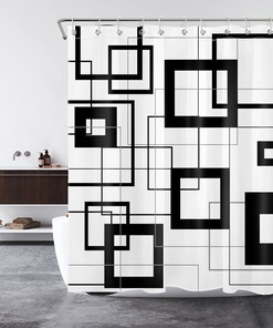 Black and White Geometric Pattern Print Shower Curtain for Modern Bathroom Decor