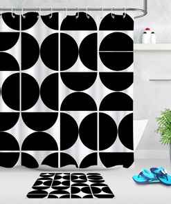 Black and White Geometric Patterns Fabric Shower Curtain - Modern Bathroom Decor