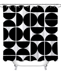 Black and White Geometric Patterns Fabric Shower Curtain - Modern Bathroom Decor