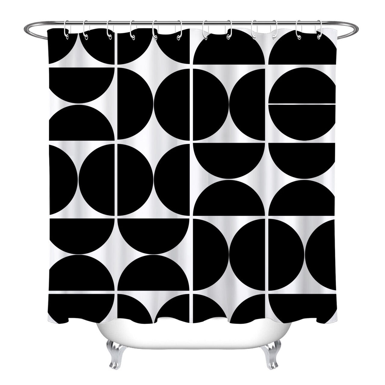 Black and White Geometric Patterns Fabric Shower Curtain - Modern Bathroom Decor