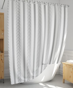 Black and White Geometric Shower Curtain - Scandinavian Style Bathroom Decor