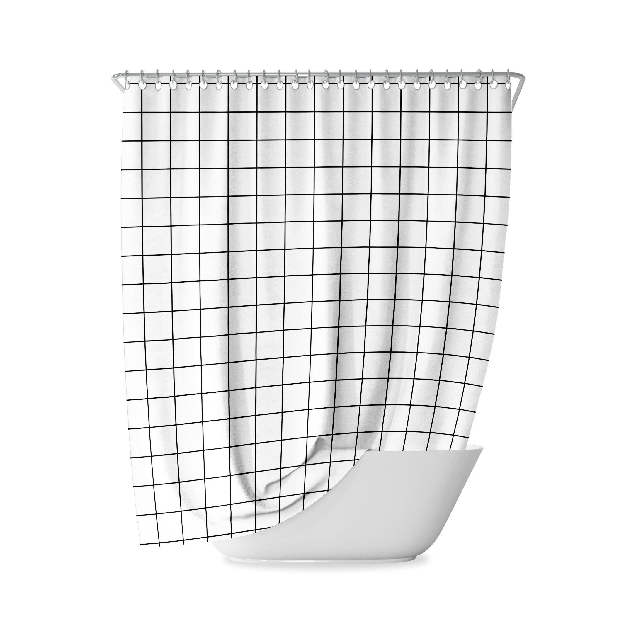 Black and White Grid Shower Curtain - Minimalist and Modern Bathroom Decor with Geometric Design