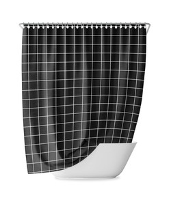 Black and White Grid Shower Curtain - Minimalist and Modern Bathroom Decor with Geometric Design