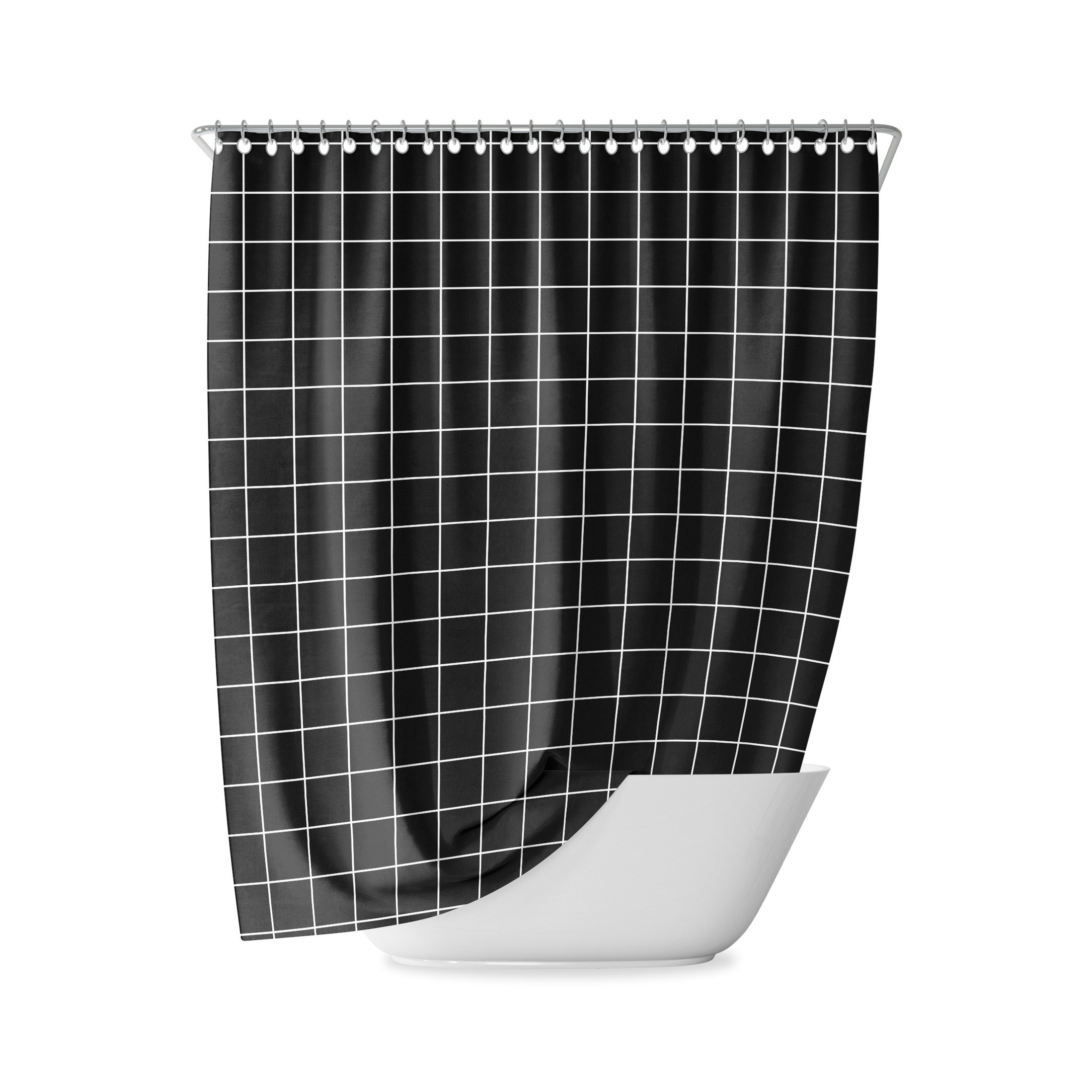 Black and White Grid Shower Curtain - Minimalist and Modern Bathroom Decor with Geometric Design