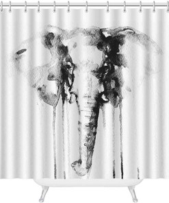 Black and White Ink Painting Elephant Shower Curtain Modern Art Bathroom Accessories Washable