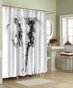 Black and White Ink Painting Elephant Shower Curtain Modern Art Bathroom Accessories Washable