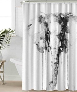 Black and White Ink Painting Elephant Shower Curtain Modern Art Bathroom Accessories Washable
