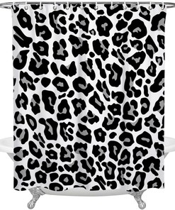 Black and White Leopard Skin Texture Shower Curtain - Modern Animal Print Bathroom Decor