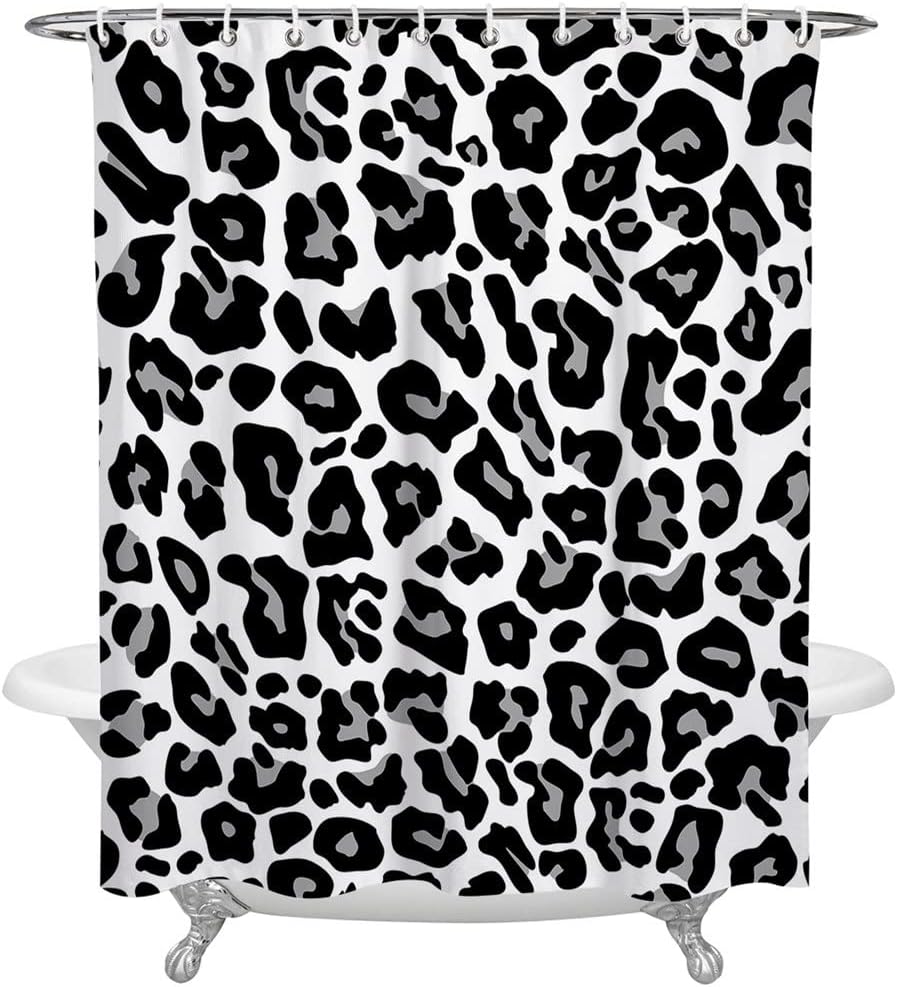 Black and White Leopard Skin Texture Shower Curtain - Modern Animal Print Bathroom Decor