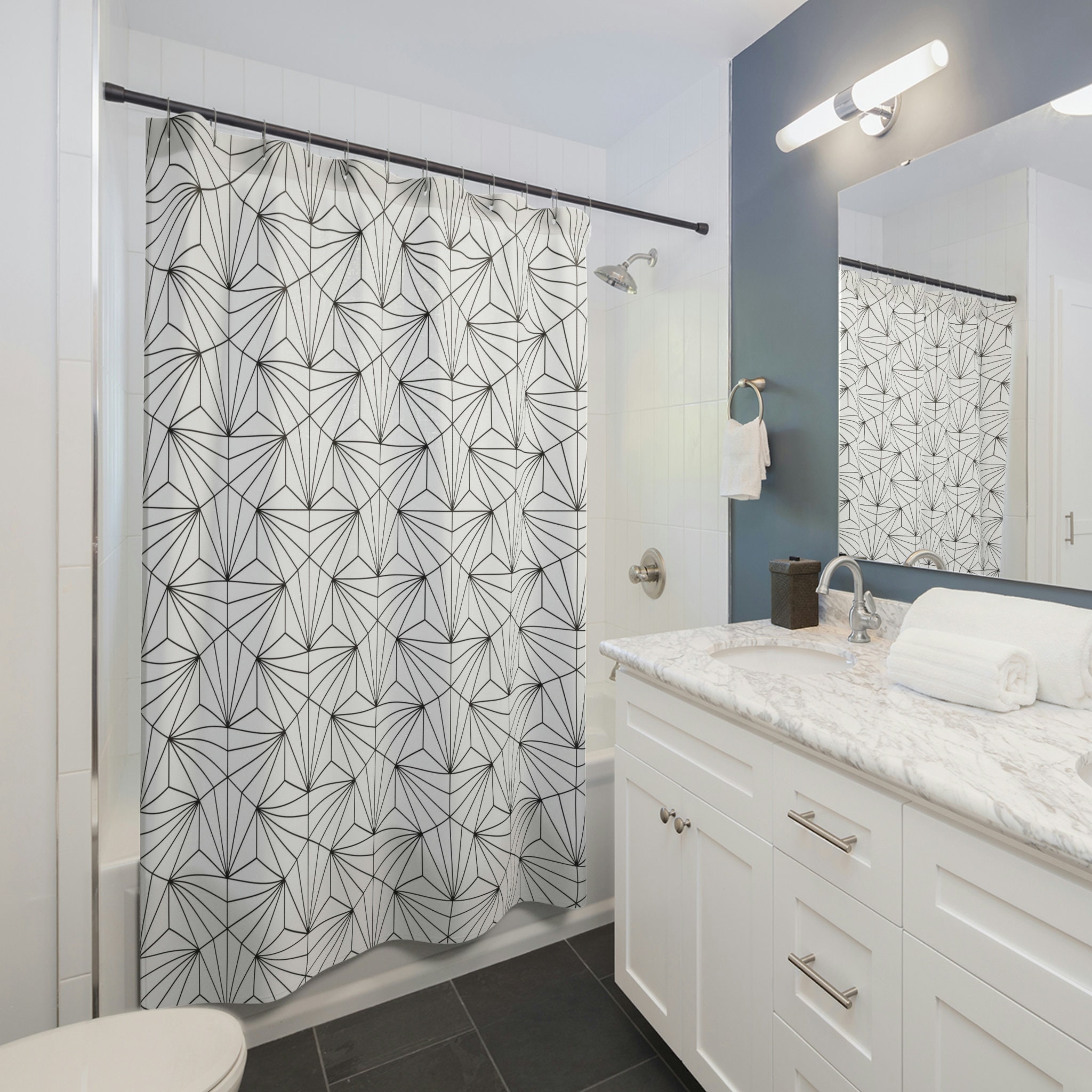 Black and White Minimalist Geometric Shower Curtain - Simple and Chic Bathroom Decor