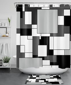 Black and White Modern Art Shower Curtain with Geometric Pattern 