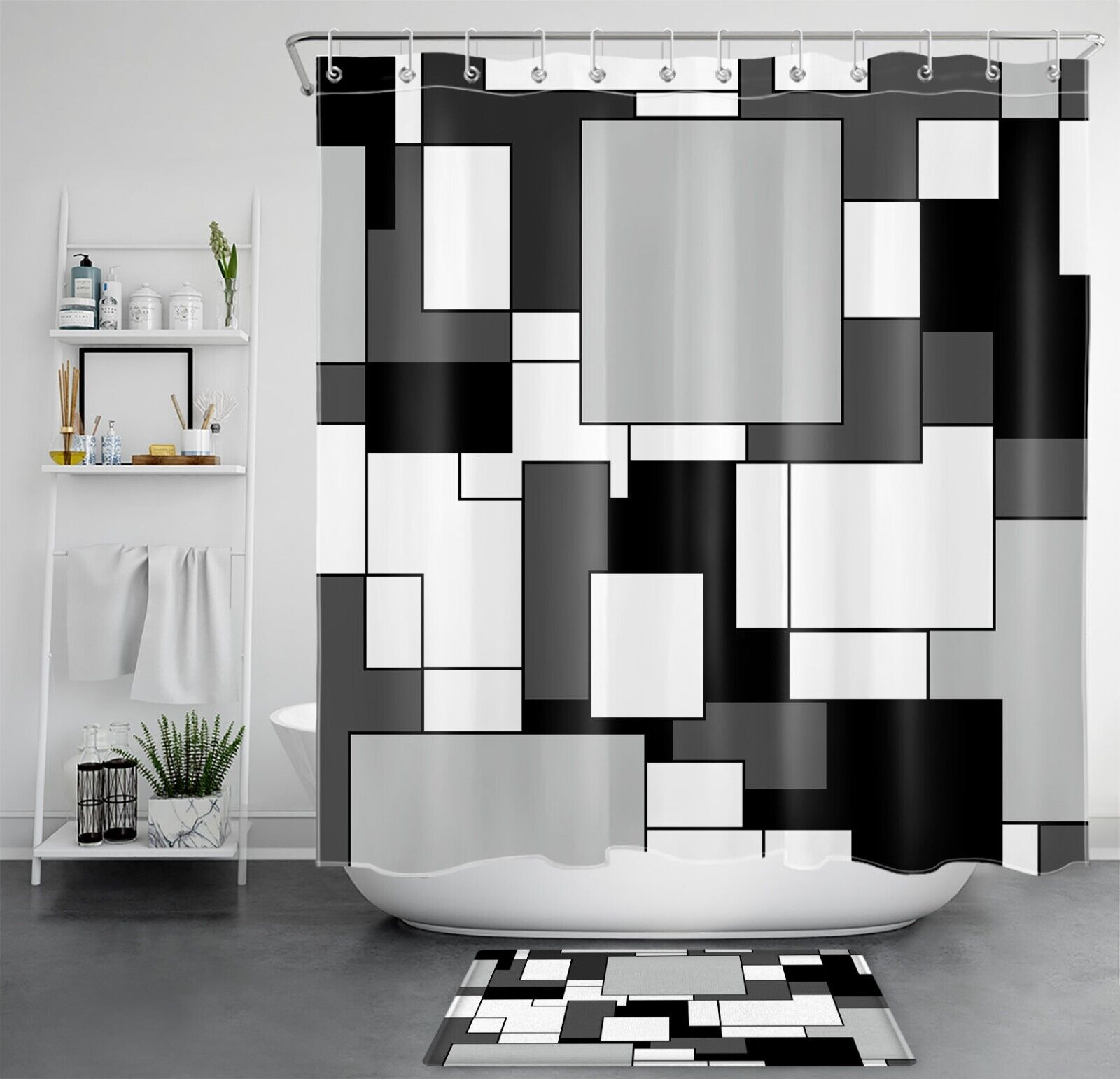 Black and White Modern Art Shower Curtain with Geometric Pattern