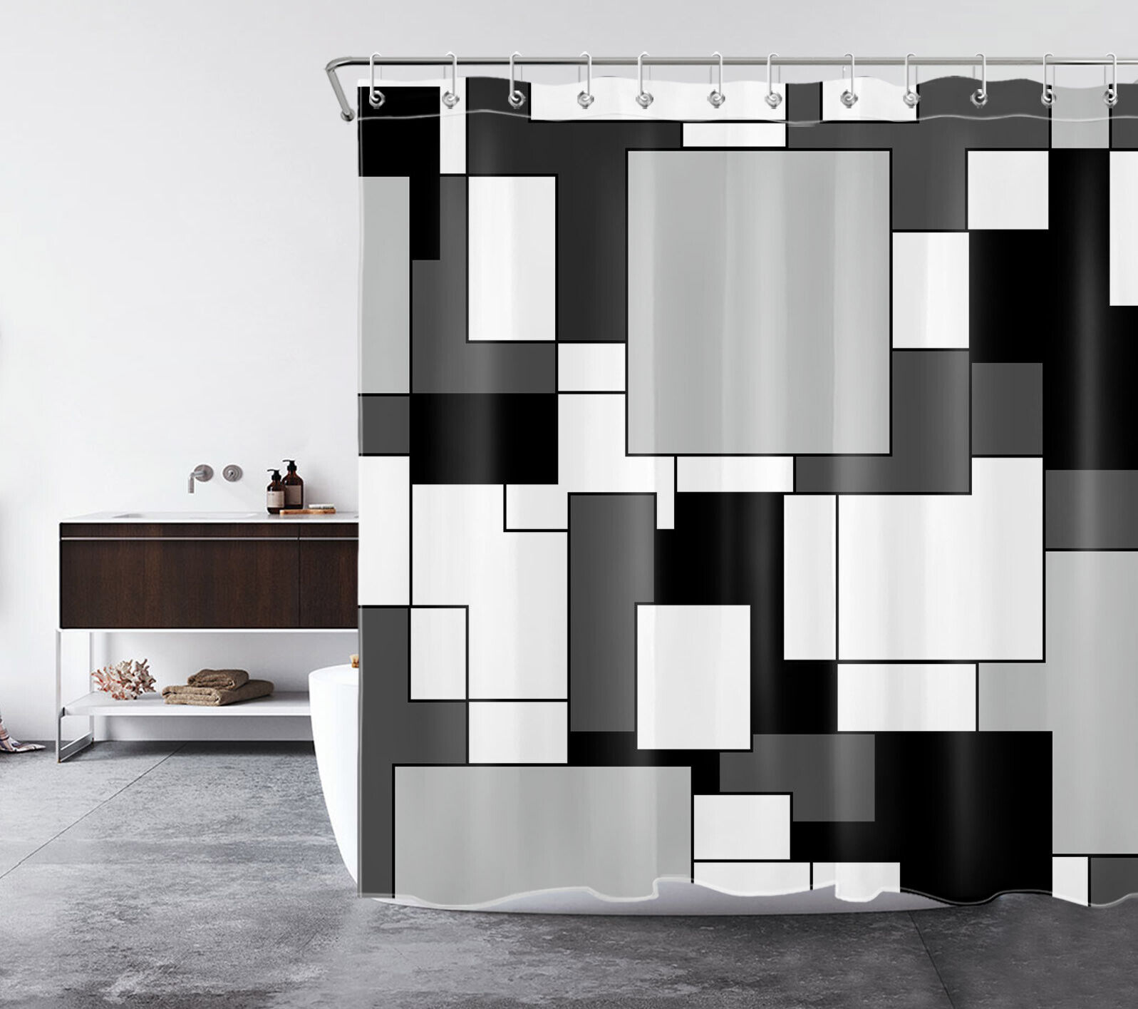 Black and White Modern Art Shower Curtain with Geometric Pattern