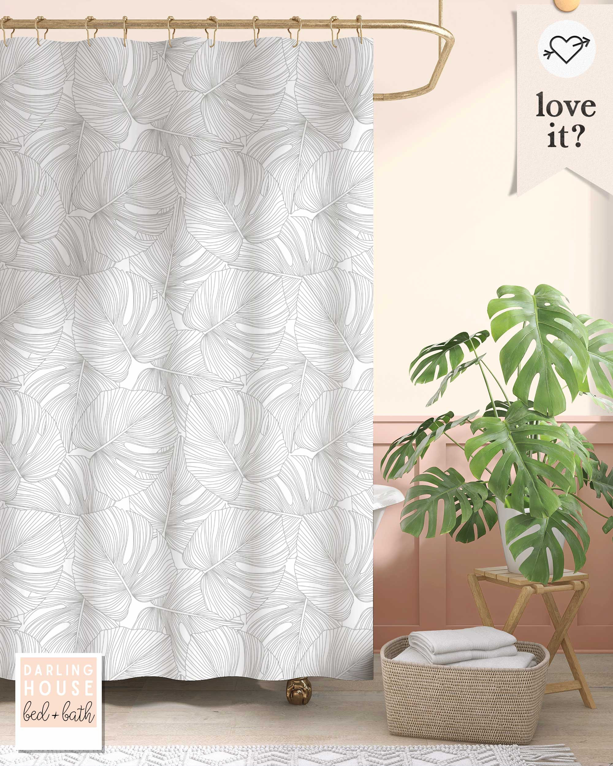 Black and White Monstera Leaf Shower Curtain: Vintage Tropical Botanical Dcor with Retro Bohemian Flair