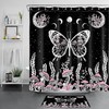 Black and White Moon Butterfly Mushroom Fabric Shower Curtain: Elegant Neutral Choice for any Bathroom