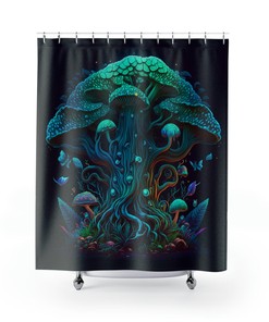 Black and White Mushroom Print Shower Curtain - Simple and Stylish Bathroom Decor