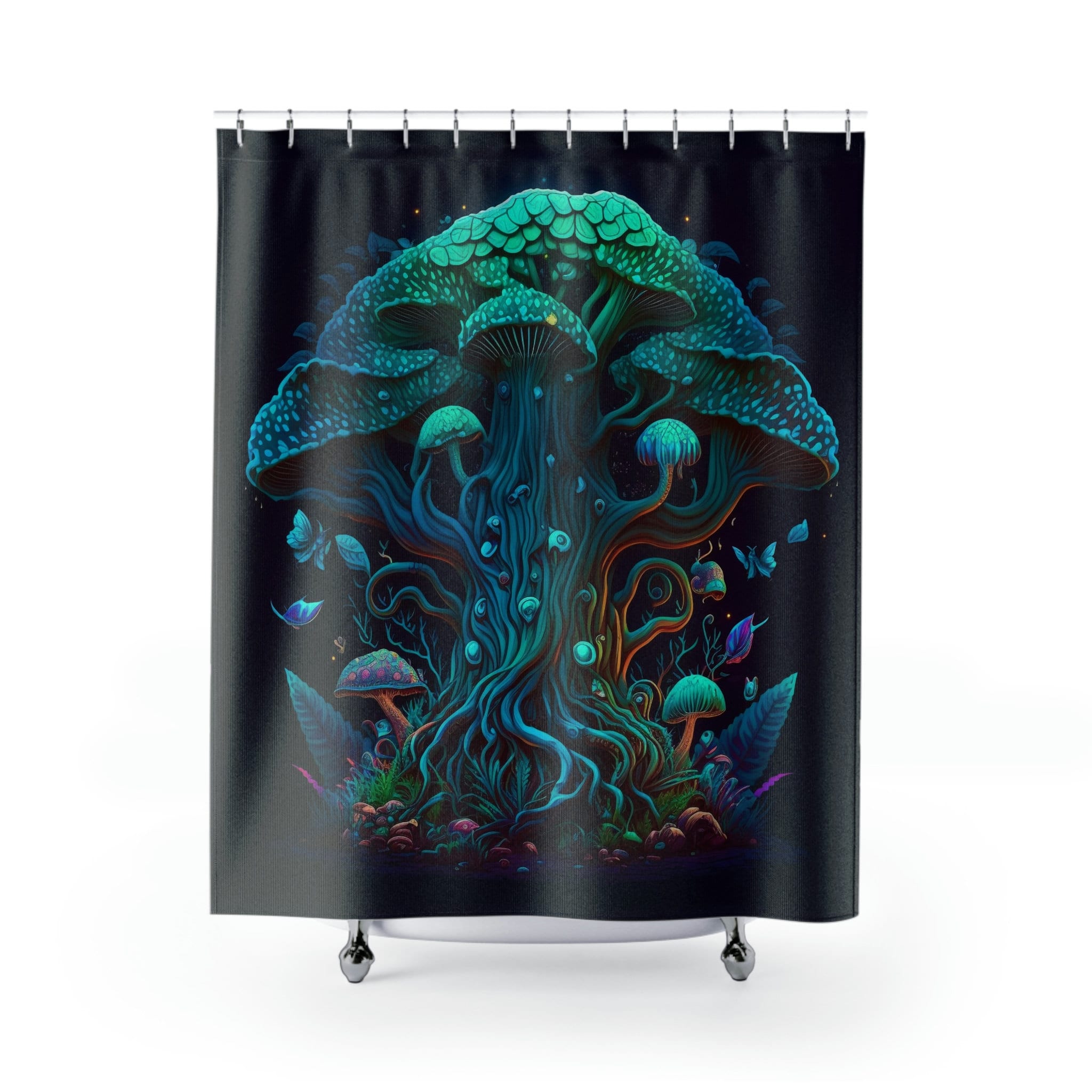 Black and White Mushroom Print Shower Curtain - Simple and Stylish Bathroom Decor