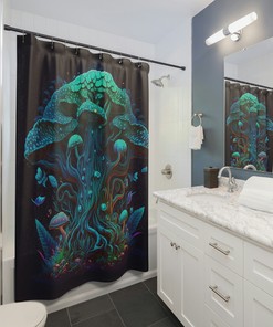 Black and White Mushroom Print Shower Curtain - Simple and Stylish Bathroom Decor