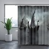 Black and White Norse Decor Vikings Ship Shower Curtain Liner, Fantasy Boat Art for Bathroom/Washroom Waterproof