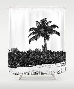 Black and White Palm Tree Designer Shower Curtain for Bathroom Decor