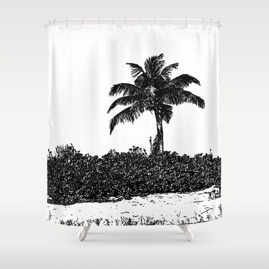 Black and White Palm Tree Designer Shower Curtain for Bathroom Decor