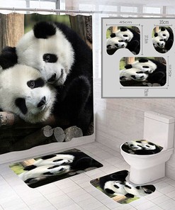 Black and White Panda Bear Bathroom Shower Curtain with Vintage Style