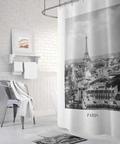 Black and White Paris Shower Curtain with Elegant Eiffel Tower Printing for Bathroom Decor