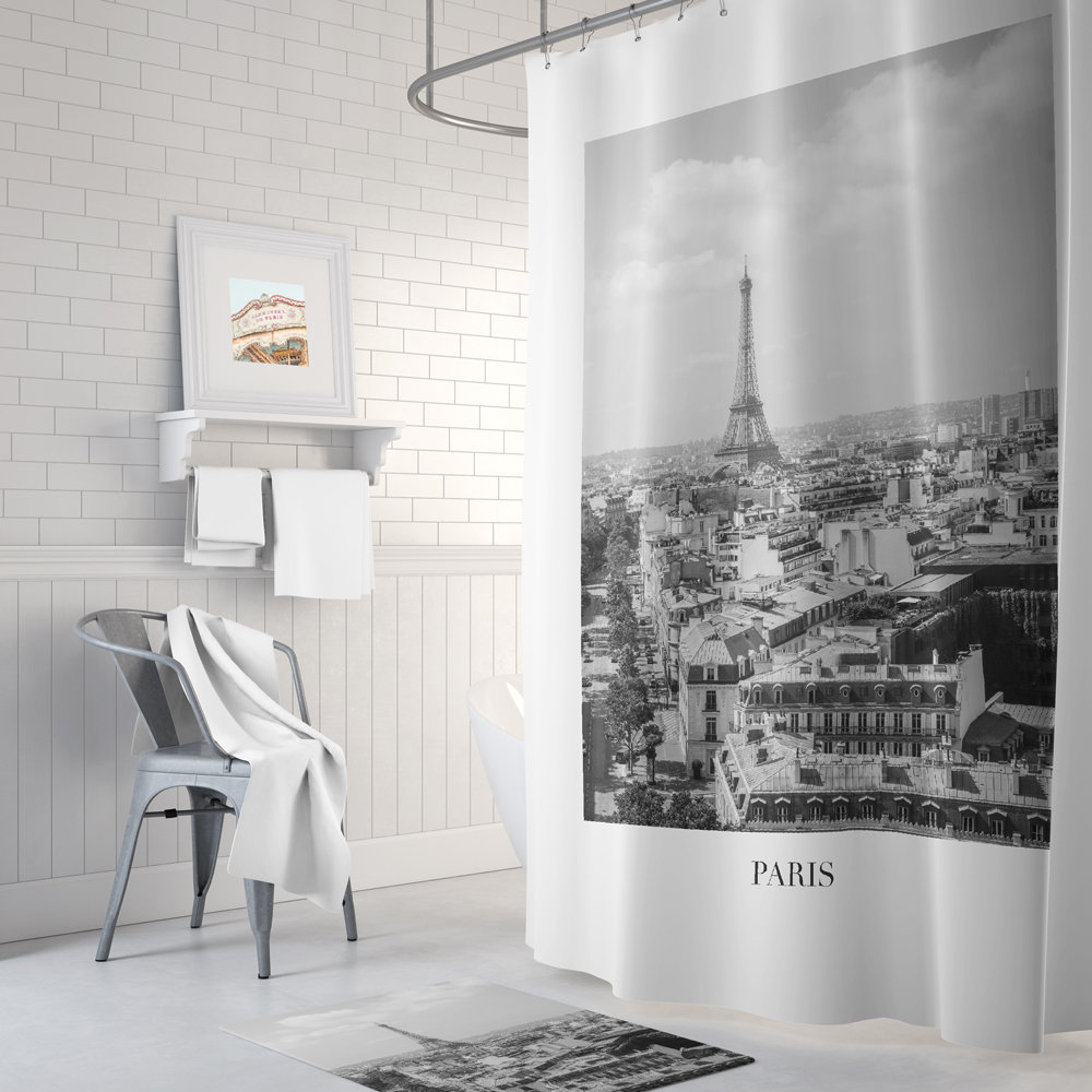 Black and White Paris Shower Curtain with Elegant Eiffel Tower Printing for Bathroom Decor