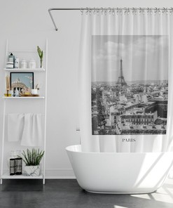 Black and White Paris Shower Curtain with Elegant Eiffel Tower Printing for Bathroom Decor