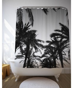 Black and White Personalized Palm Trees Shower Curtain for Tropical Bathroom Art