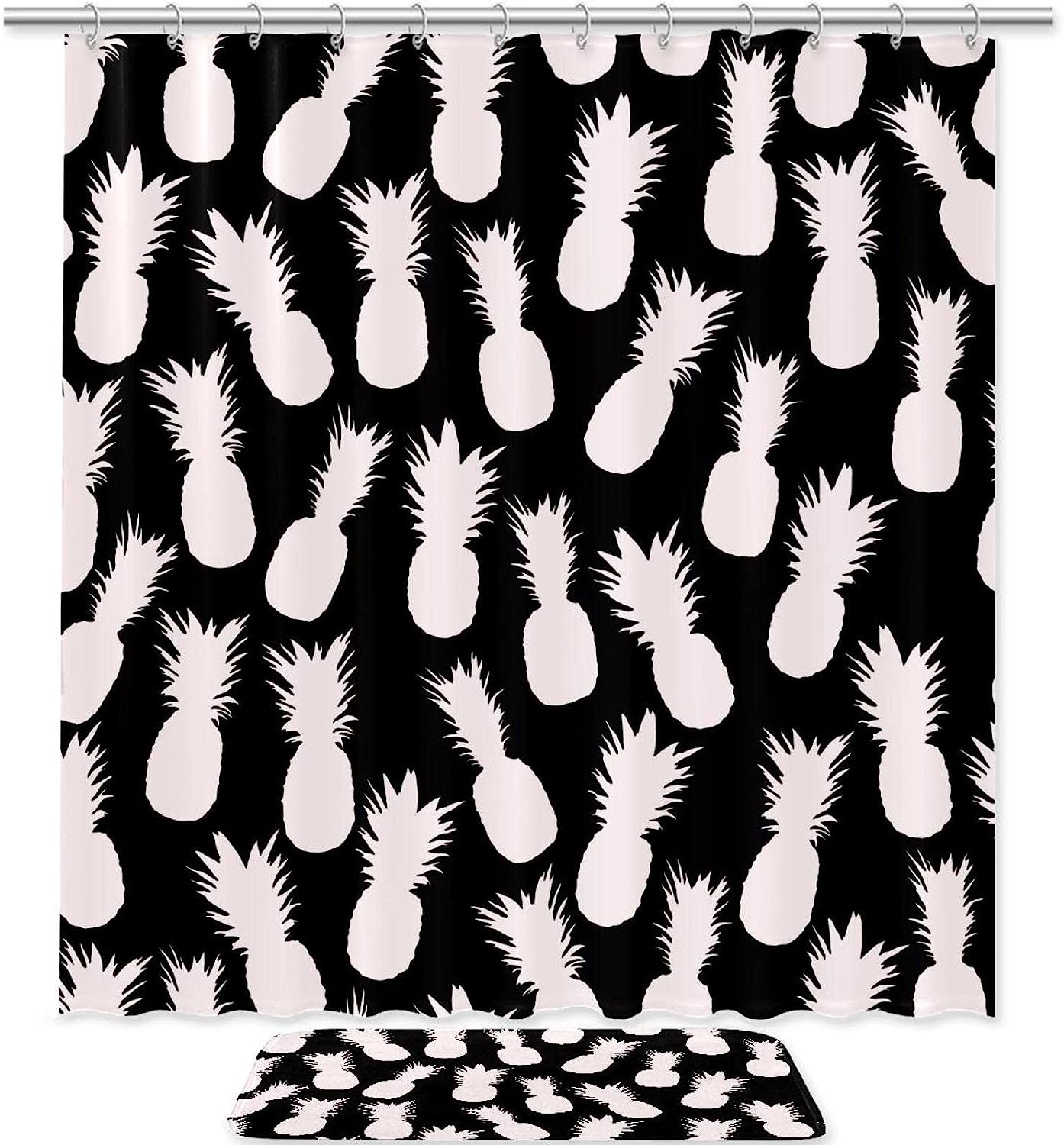 Black and White Pineapples Shower Curtain for Bathroom Decor